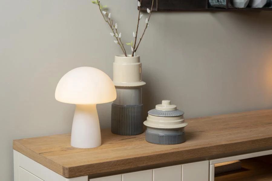 Lucide FUNGO - Lampe de table - 1xE27 - Opalin - ambiance 1